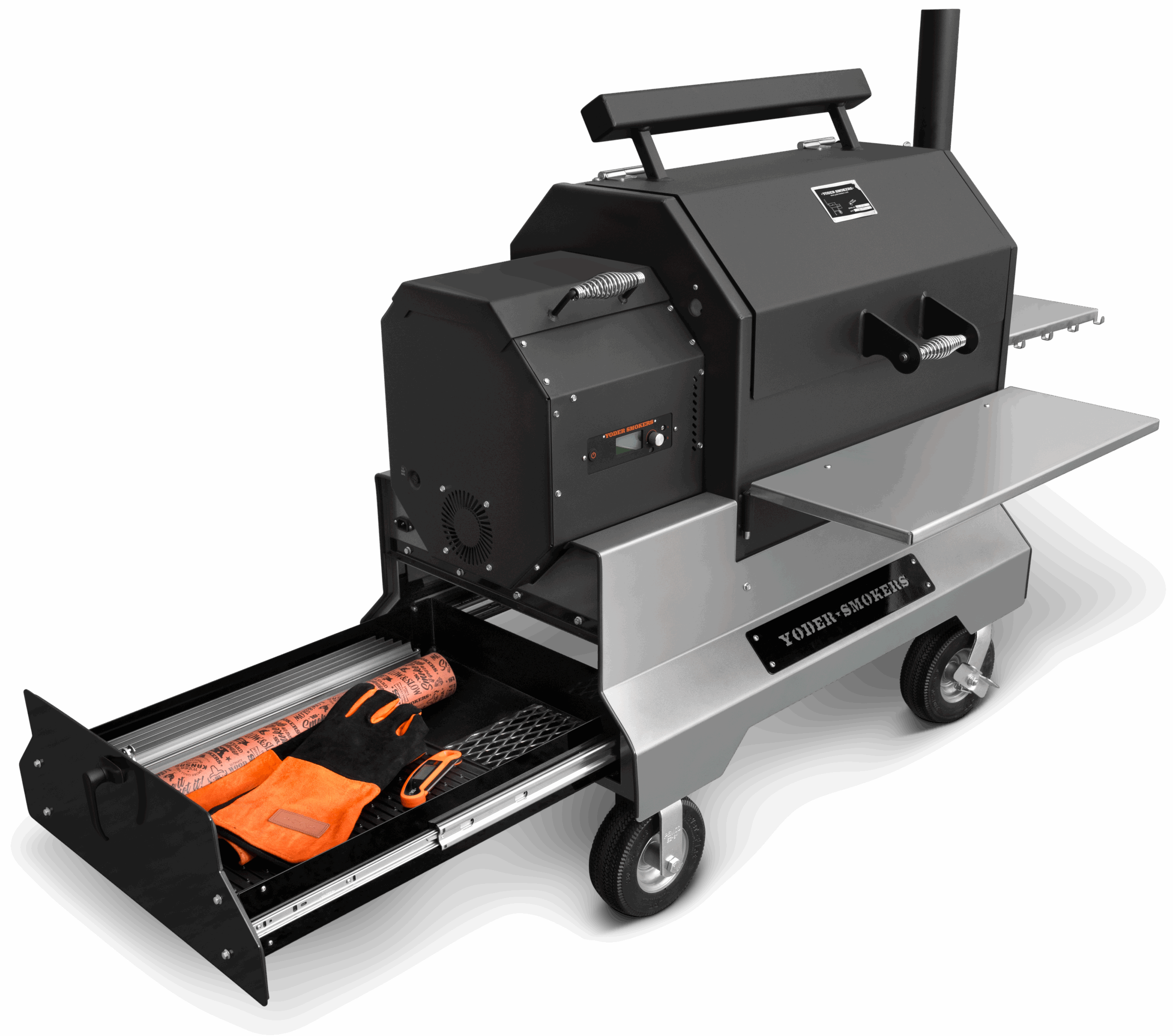 yoder smokers ys640s competition cart with shelves and drawers